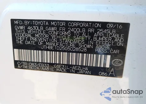 2016 Lexus Is 350 из США, поврежденный, VIN JTHBE1D25G5028528